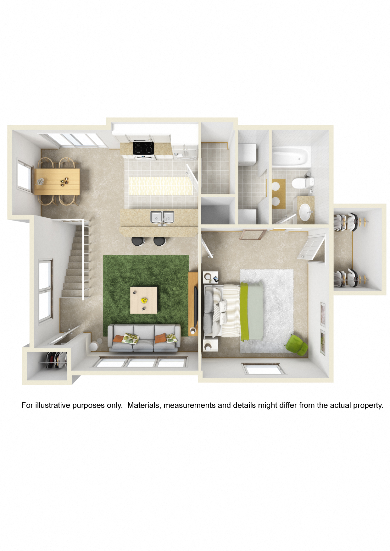 Floor plan for 1 bed, 1 bath, 805 sqft